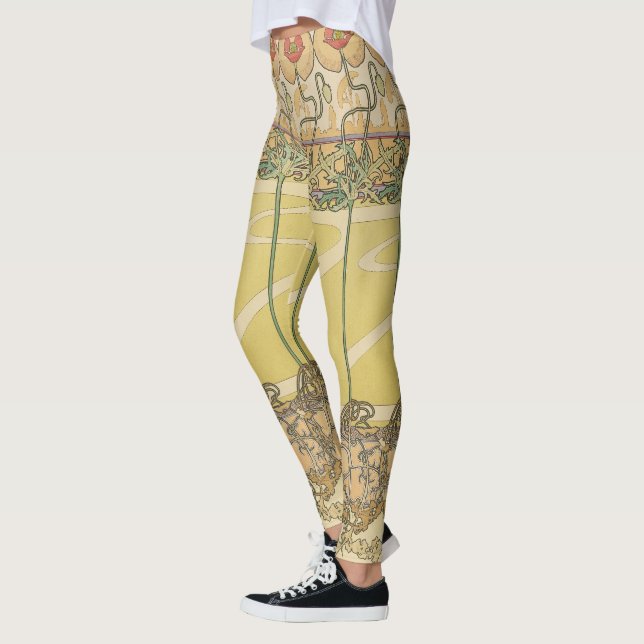 Leggings Alfonse Mucha Poppies Art Nouveau Floral Wallpaper (Izquierda)