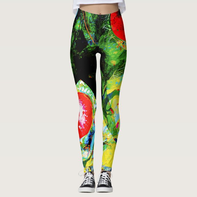 Leggings Algas marinas con átomo rojo en amarillo (Anverso)