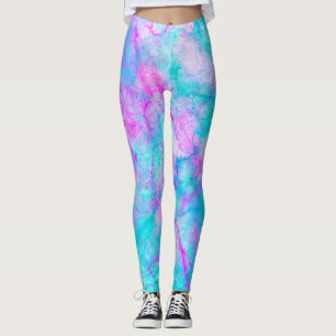 Leggings Algodón de azúcar rosa y azul lavado de acuarela