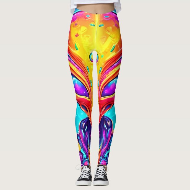 Leggings Alien del ciborg galáctico con brillo neón (Anverso)