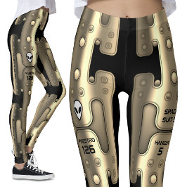 Leggings Alien Metallic Android Space Suit Golden Robot