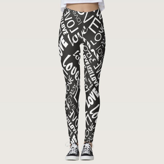 Leggings Alive Black and White Gallery Love Words Art (Anverso)
