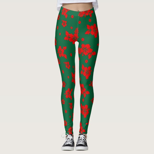 Leggings Aloha Hawaii rojo sobre el patrón de los Navidades (Anverso)