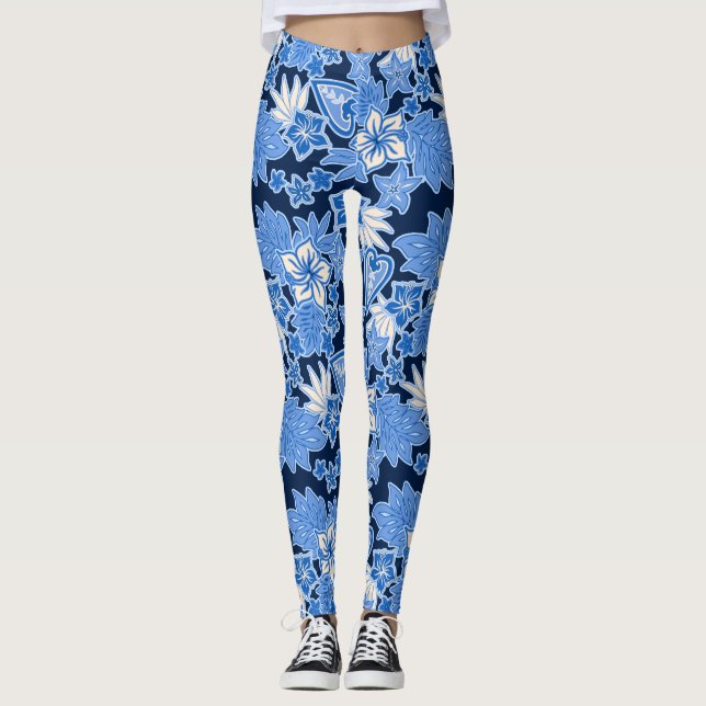 Leggings Aloha Heart Hawaiian Hibiscus Tropical Blue (Anverso)