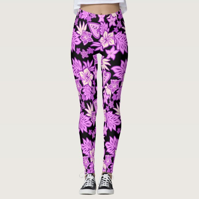 Leggings Aloha Heart Hawaiian Hibiscus Tropical Violet (Anverso)