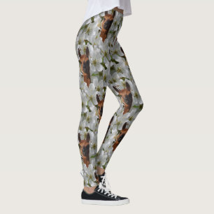 Leggings Alpaca joven marrón en flores blancas,