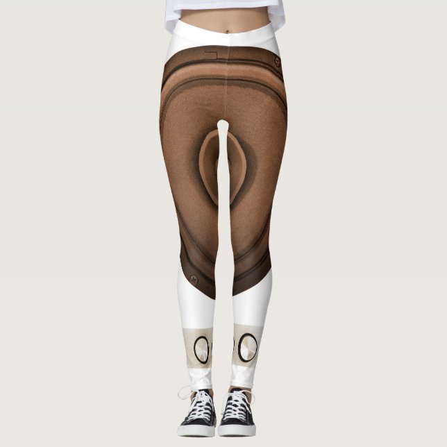 Leggings Altavoces retro: marrón, blanco aislado. (Anverso)
