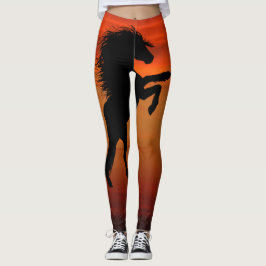 Leggings Alzar caballos negros en puesta del sol ardiente