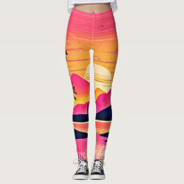 Leggings Amanecer dorado sobre arte de lago rosado