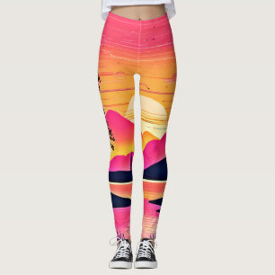 Leggings Amanecer dorado sobre arte de lago rosado