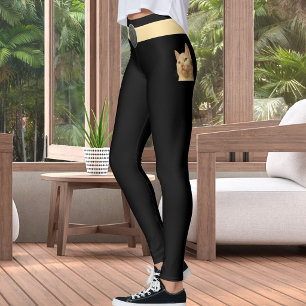 Leggings Amante de gato personalizado negro beige hecho a m