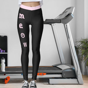Leggings Amante de gatos adorables Meow Paw Jet negro rosa