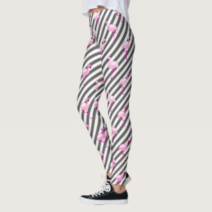 Leggings Amante del flamenco rayas diagonales pájaro rosa