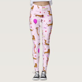 Leggings ¡Amantes de Dachshund! Doxies y corazones en rosa