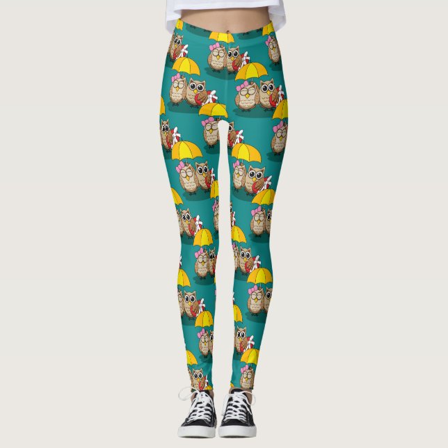 Leggings Amantes de la Lechuza Cuta con Paraguas y Chocolat (Anverso)