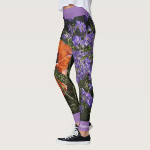 Leggings Amapola anaranjada floral con nombre