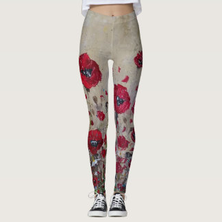 Leggings Amapolas del rojo de las polainas