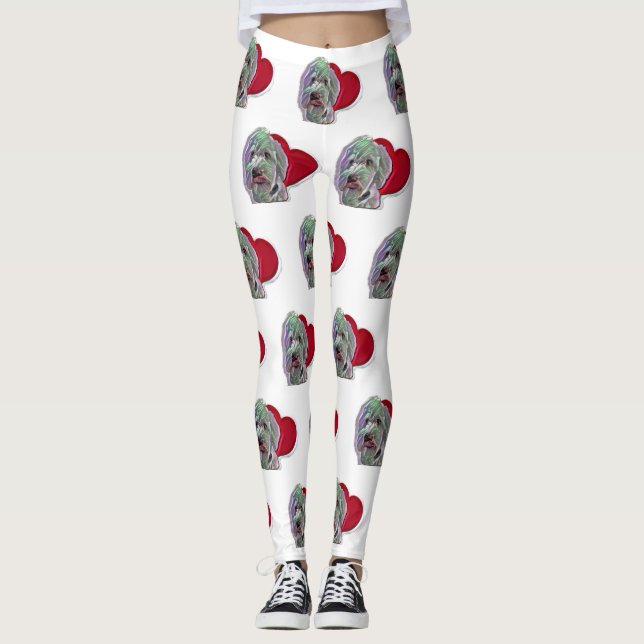 Leggings Amar el popArt blanco de Goldendoodle con corazón (Anverso)