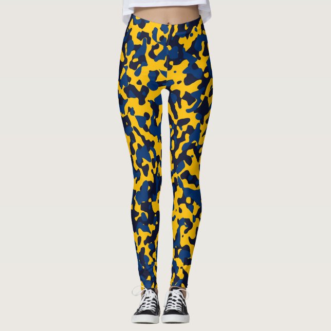 Leggings Amarillo ámbar, Azul de media noche, Azul de Haití (Anverso)