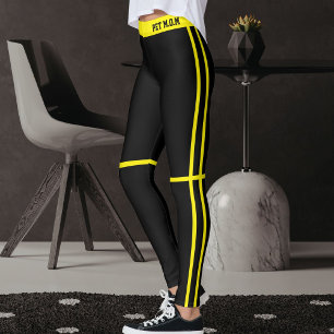 Leggings Amarillo Brillante Personalizado Rayas Negras Pet 