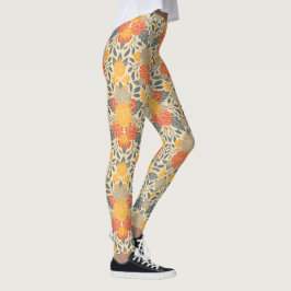 Leggings Amarillo cálido, Naranja y floral azul