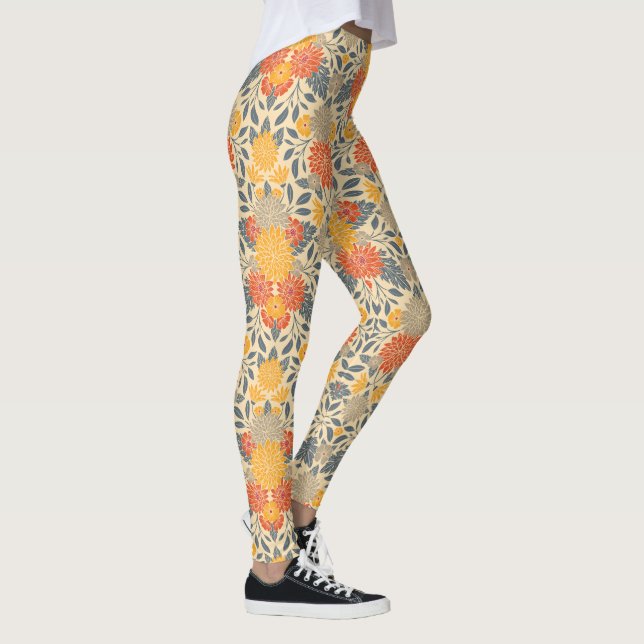 Leggings Amarillo cálido, Naranja y floral azul (Derecha)
