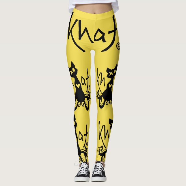 Leggings AMARILLO de las polainas del logotipo de Khat (Anverso)