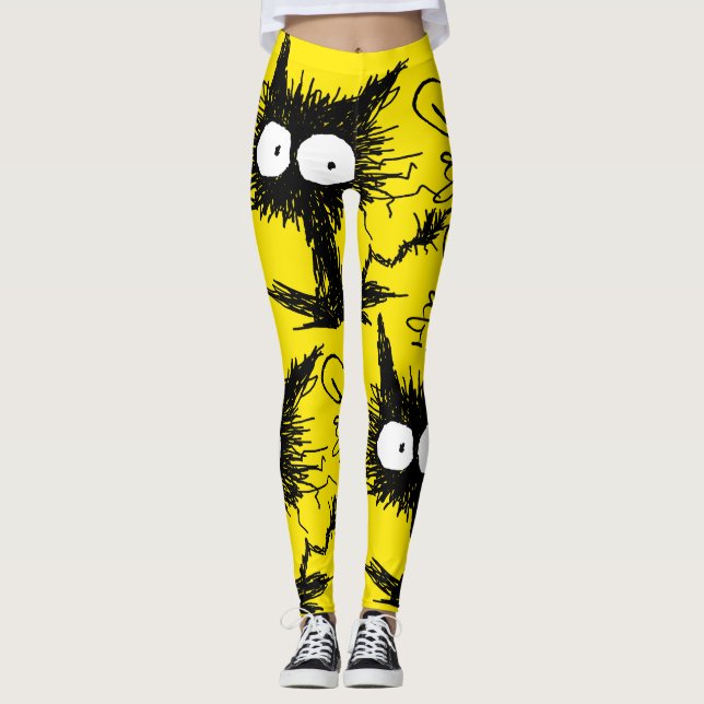 Leggings Amarillo desalinado negro de GabiGabi del gatito (Anverso)