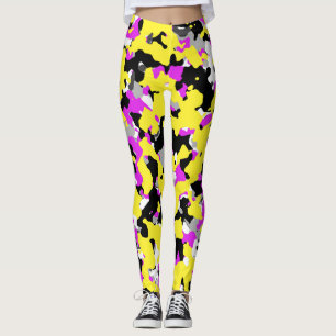Leggings Amarillo Rosa Negro Gris Patrón de Camuflaje Camo