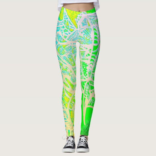 Leggings Amarillo verde artístico (Anverso)