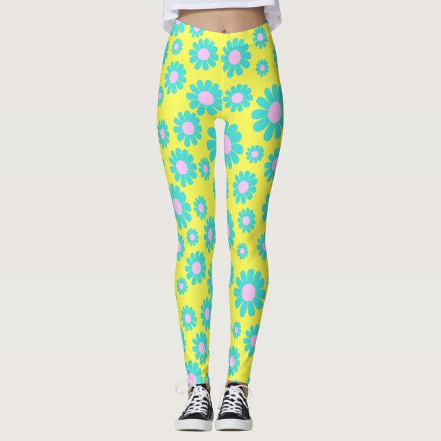 Leggings Amarillo Verde azulado de margarita (Anverso)