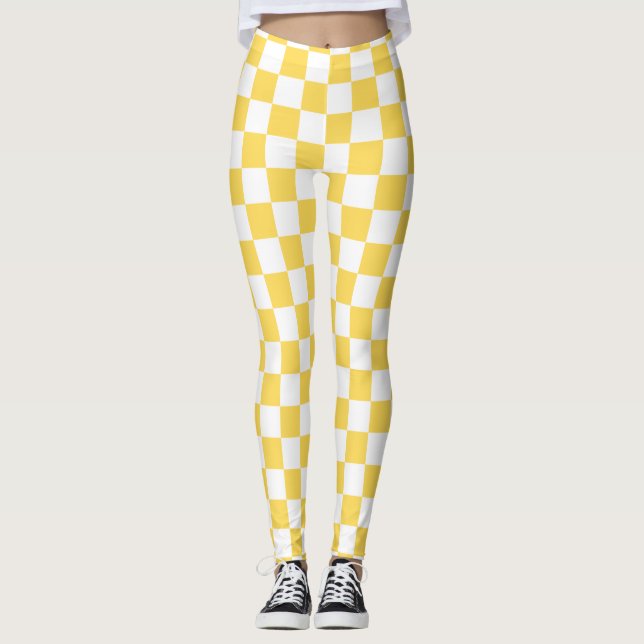 Leggings Amarillo y blanco de la mostaza del tablero de (Anverso)