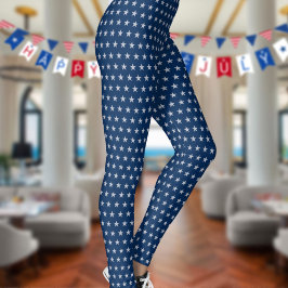 Leggings Americana Star Spangled Silver Stars On Navy Blue