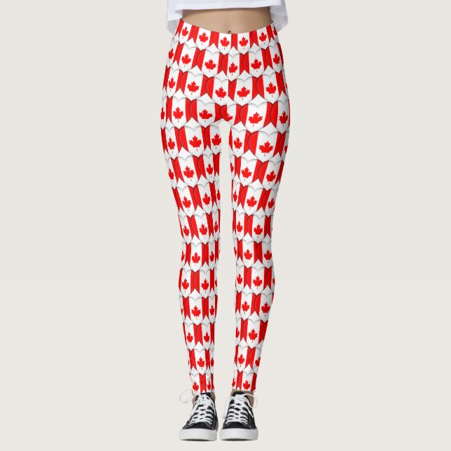 Leggings Amo Canadá Bandera Canadiense Manzana de hojas de  (Anverso)