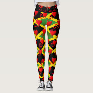 Leggings AMOR A LOS corazones rojos de la bandera de JAMAIC
