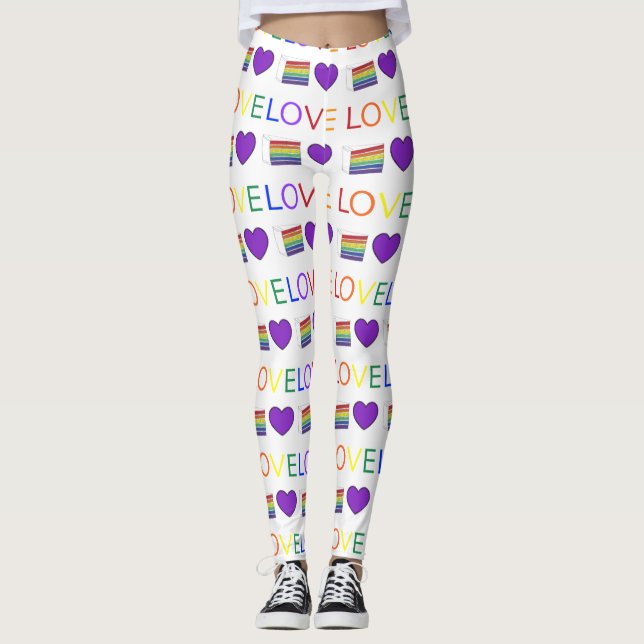 Leggings AMOR Corazón Púrpura Pastel de Arcoiris Leyendas d (Anverso)