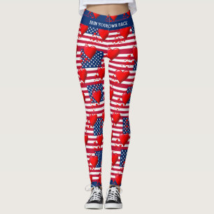 Leggings AMOR EE.UU. Bandera AMERICANA Corazones Rojos CORR