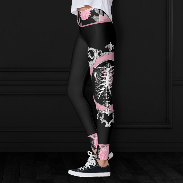 Leggings Amor gótico | Floral cardíaca rosa y negra de esqu (Subido por el creador)