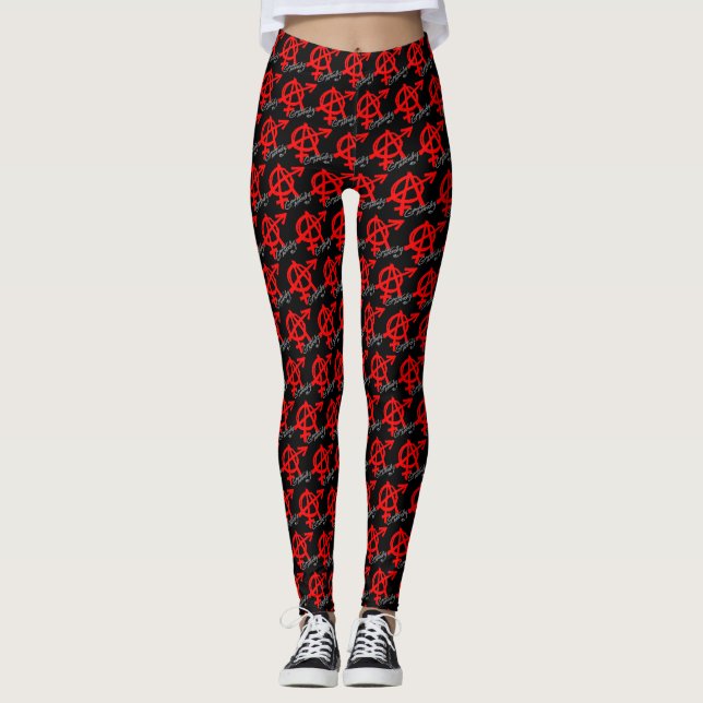 Leggings Anarquía del género - rojo clásico en el fondo (Anverso)
