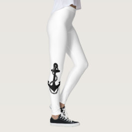 Leggings ANCHOR náutico blanco y negro con cuerda |