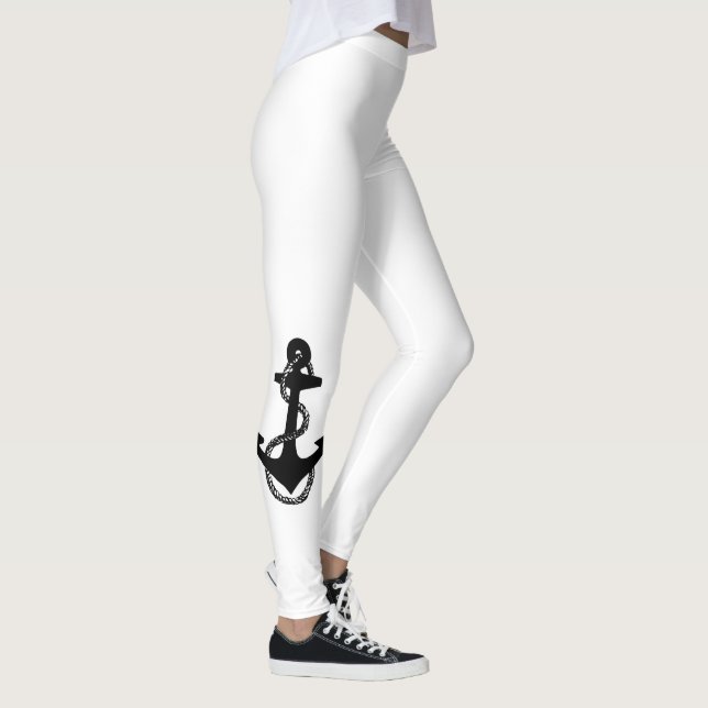 Leggings ANCHOR náutico blanco y negro con cuerda | (Derecha)