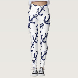 Leggings Ancla blanca y azul náutica