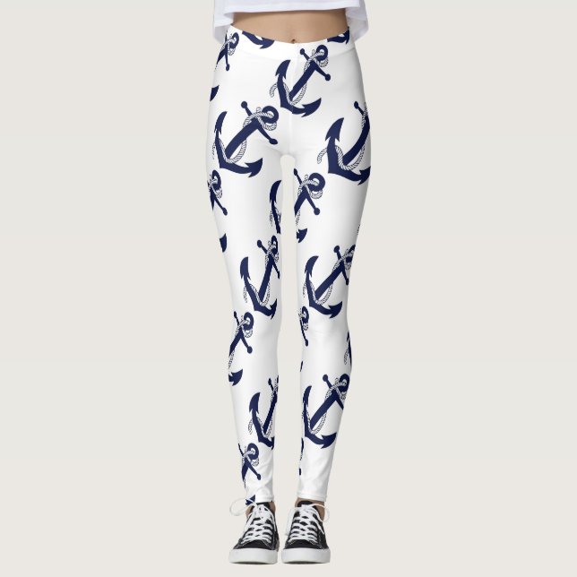 Leggings Ancla blanca y azul náutica (Anverso)