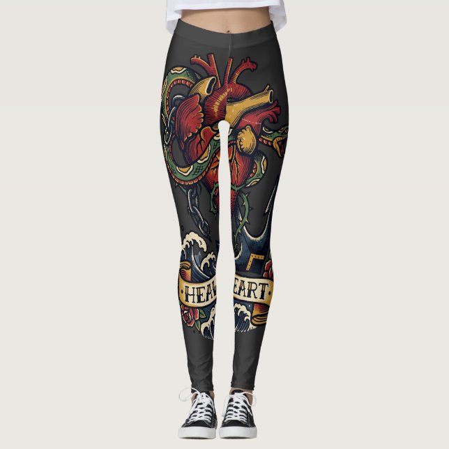 Leggings Ancla de corazón pesado Tatuaje de serpiente Flash (Anverso)