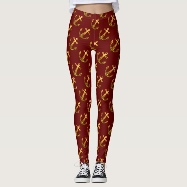 Leggings Ancla de verano con brillo falso dorado patrón roj (Anverso)