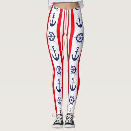 Leggings Anclas náuticas rojas y azules y rueda de barco