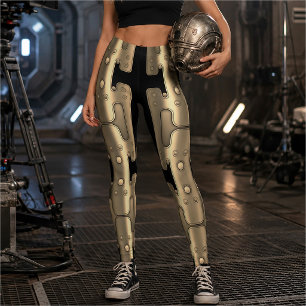 Leggings Android Mecánico Metálico Dorado Robot