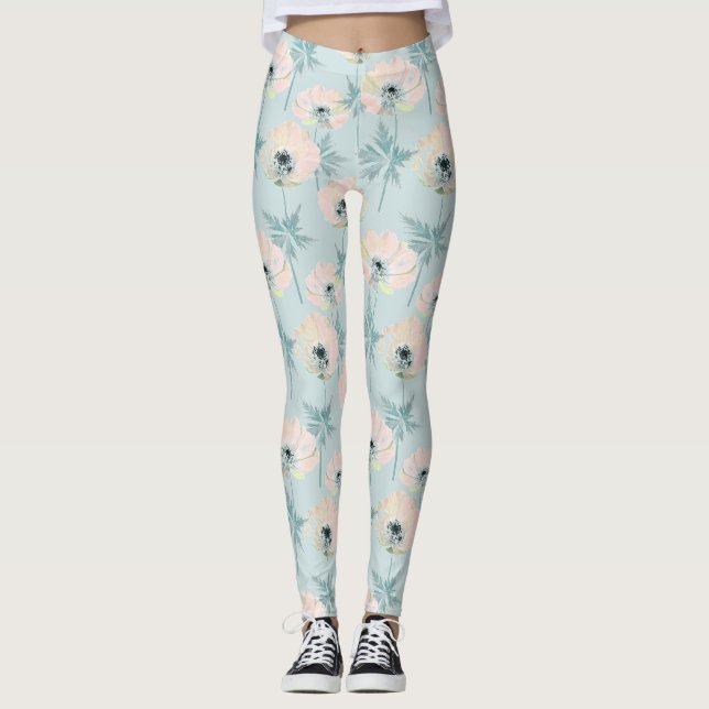Leggings Anémonas rosas delgadas. (Anverso)