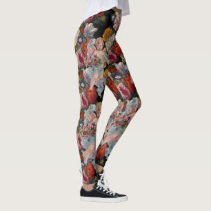 LEGGINGS ÁNGEL ROMÁNTICO RECOGIENDO ROSAS Y FLORES ROSADAS