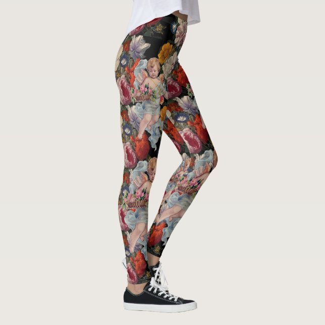 LEGGINGS ÁNGEL ROMÁNTICO RECOGIENDO ROSAS Y FLORES ROSADAS (Derecha)